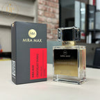 Mira Max Chocolat Dubai perfume bottle and packaging on a table.