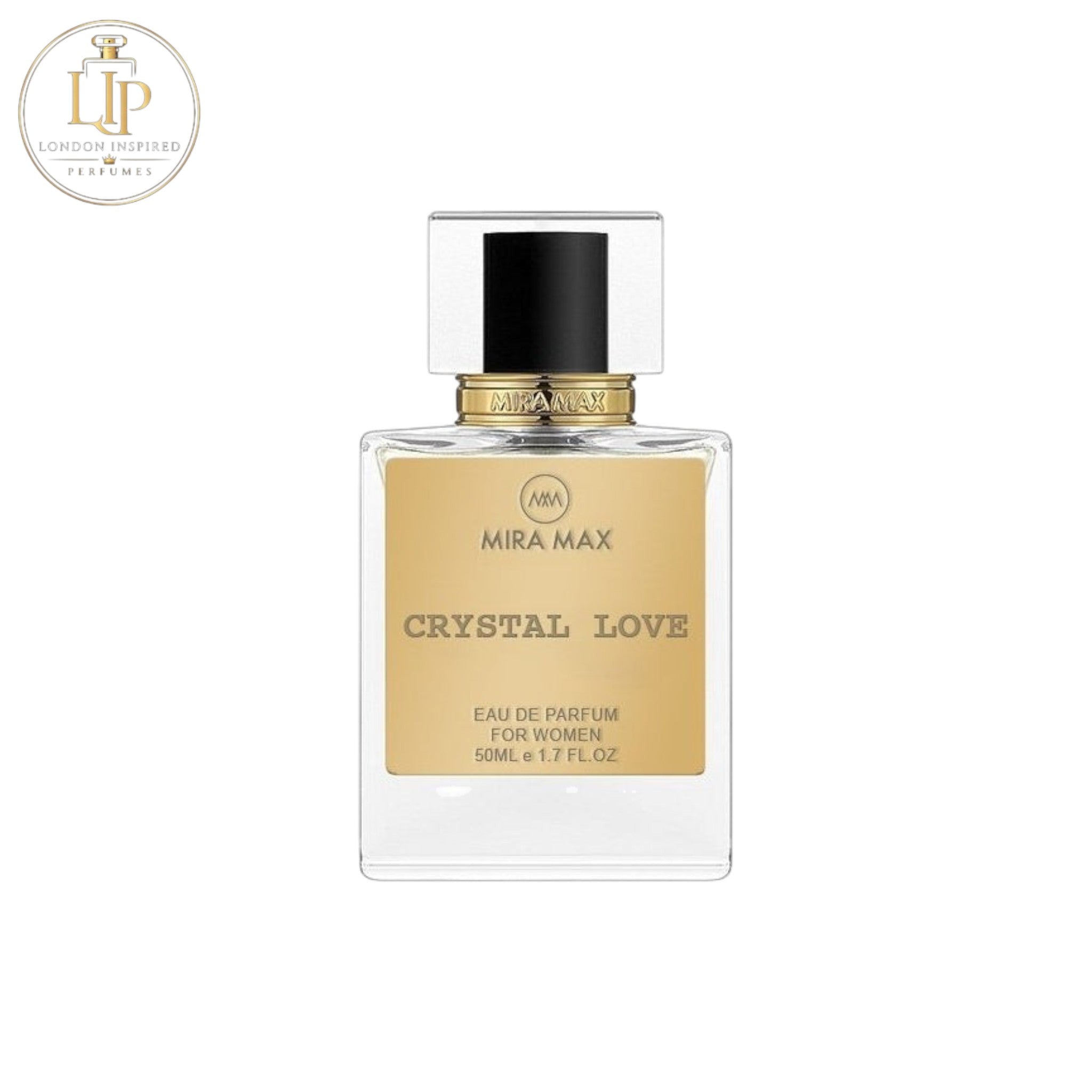 MIRA MAX Crystal Love eau de parfum bottle on a white background