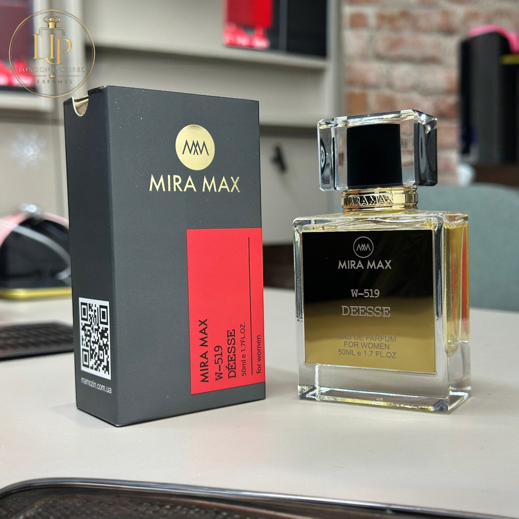 Mira Max Deesse perfume bottle and packaging on a table