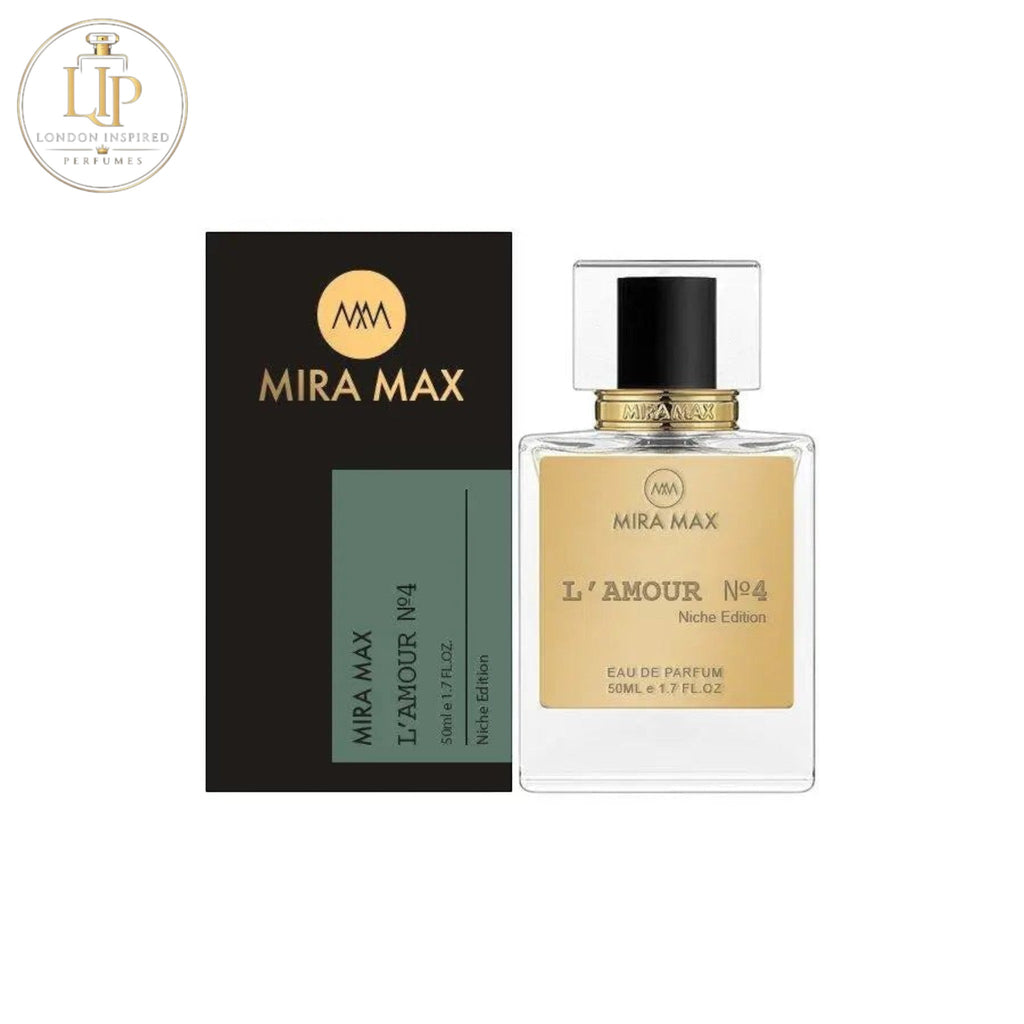MIRA MAX L'Amour No.4 perfume bottle and packaging on a white background