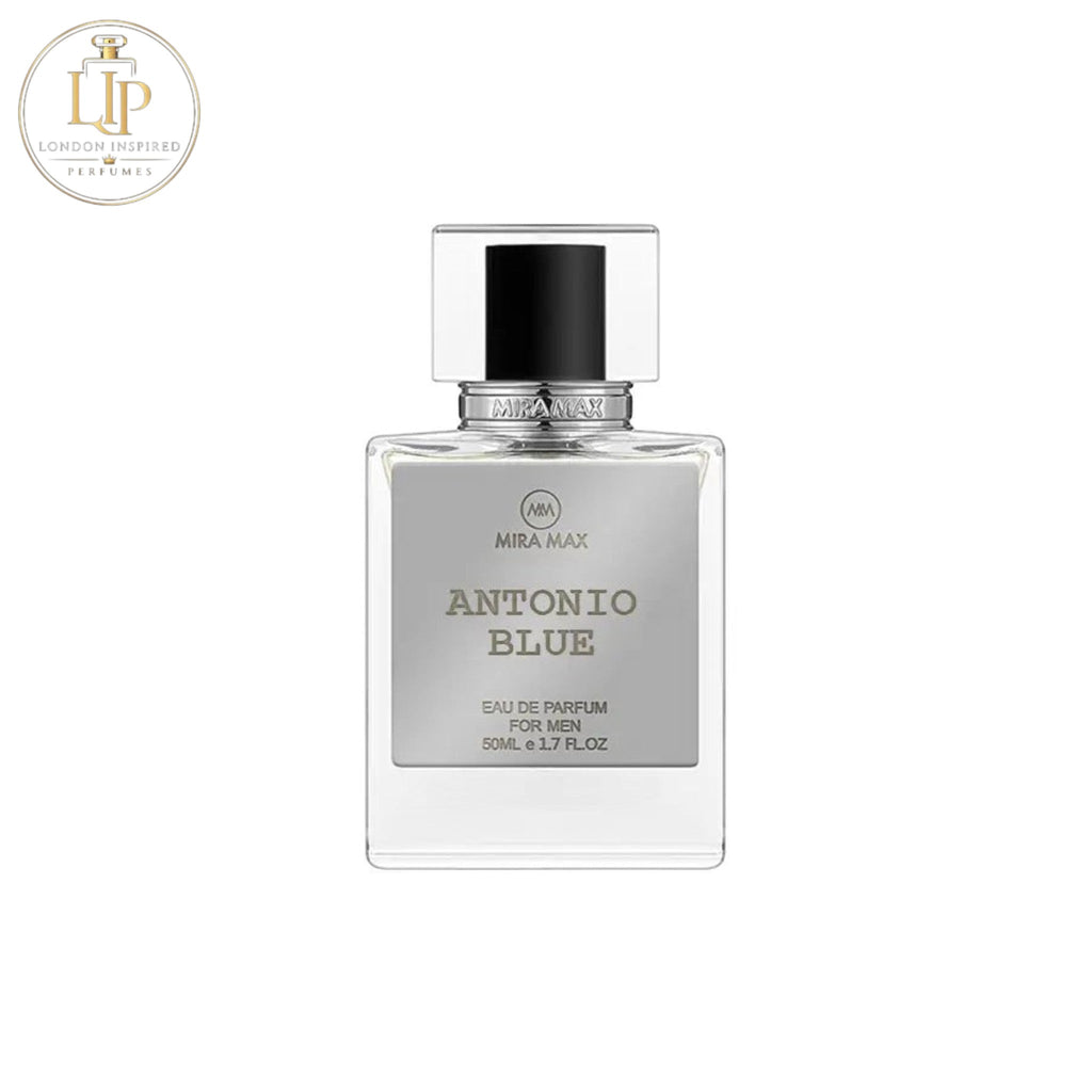 Mira Max Antonio Blue perfume bottle on a white background
