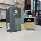 MIRA MAX perfume bottle and packaging on a surface with a blurred background