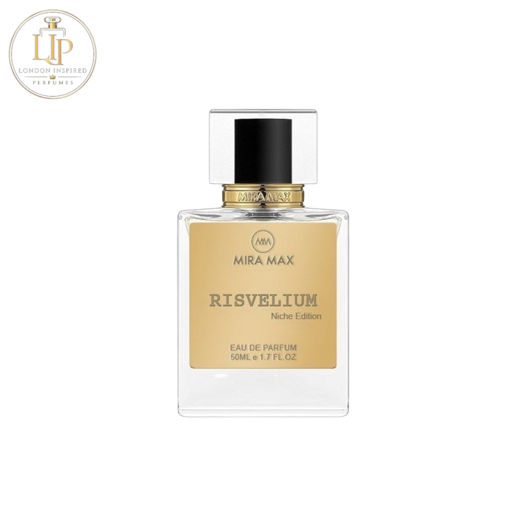 MIRA MAX Risvelium Eau de Parfum bottle on a white background