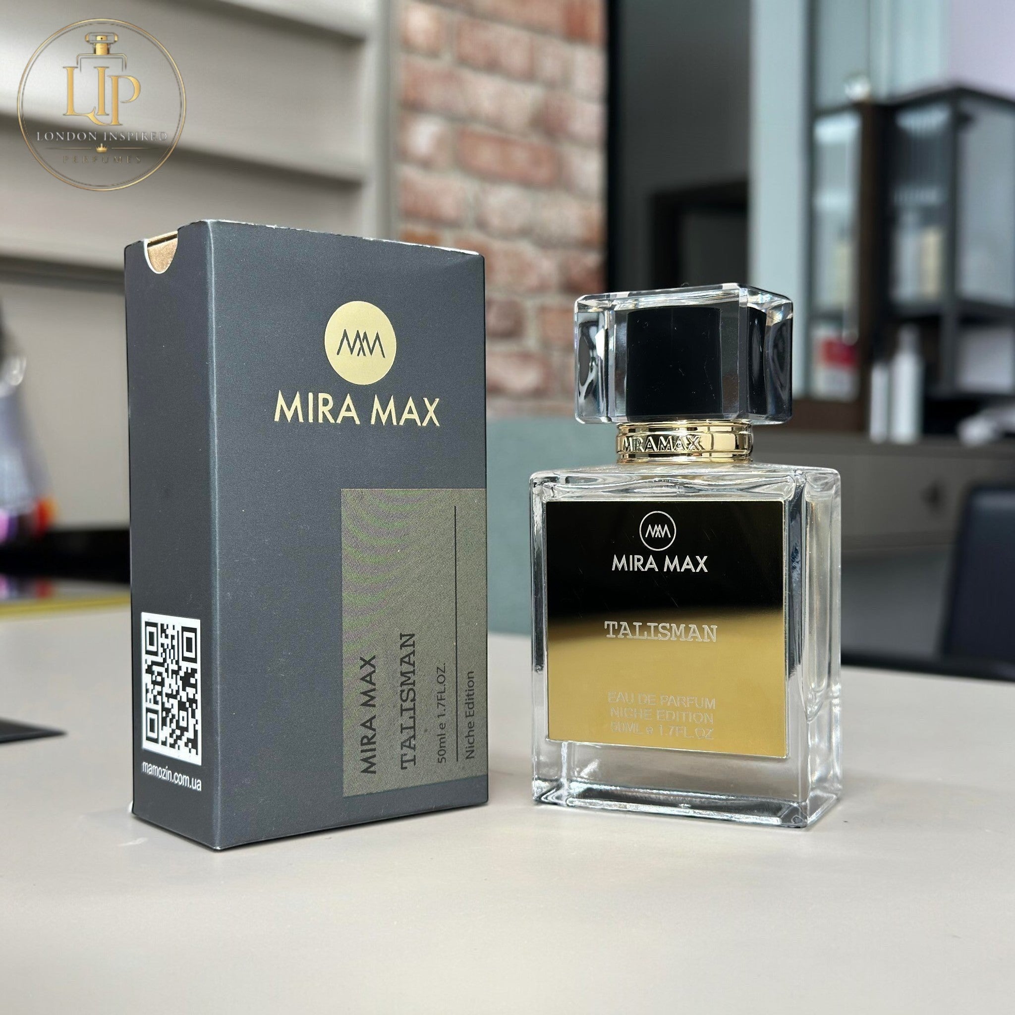 TALISMAN Mira Max Eau de Parfum, 50ml bottle with gold label and black cap.
