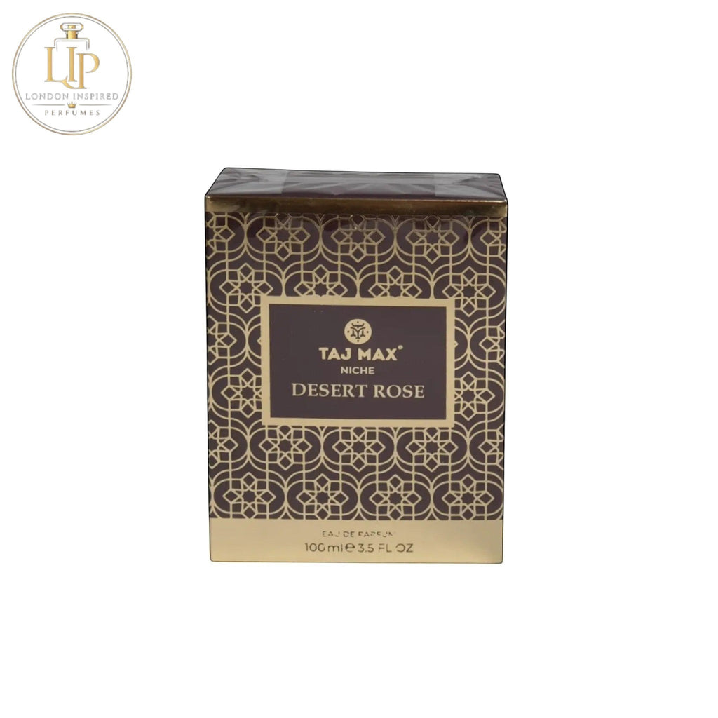Taj Max Desert Rose perfume packaging on a white background