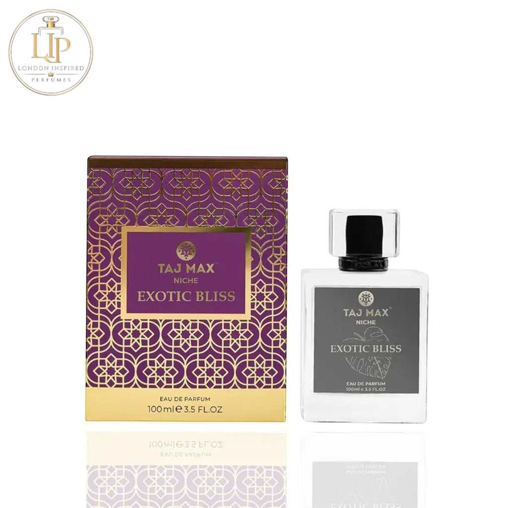 Taj Max Exotic Bliss perfume bottle and packaging on a white background