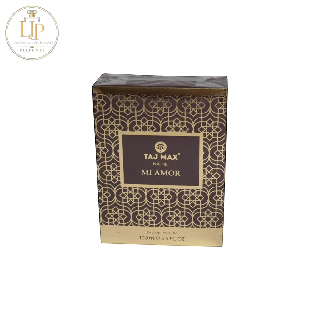 Taj Max Mi Amor perfume packaging on a white background
