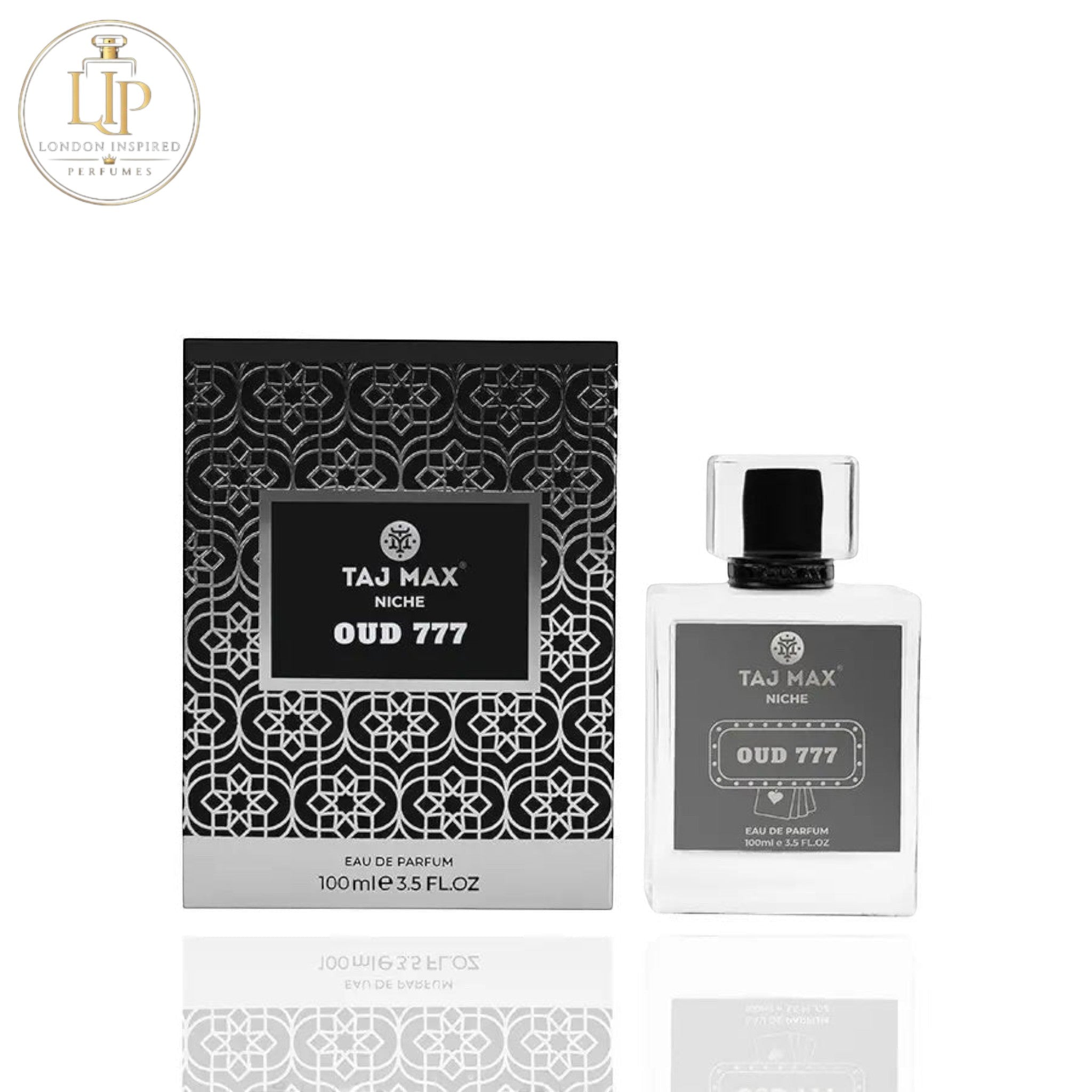 Taj Max Aqua Oud perfume bottle and packaging on a white background