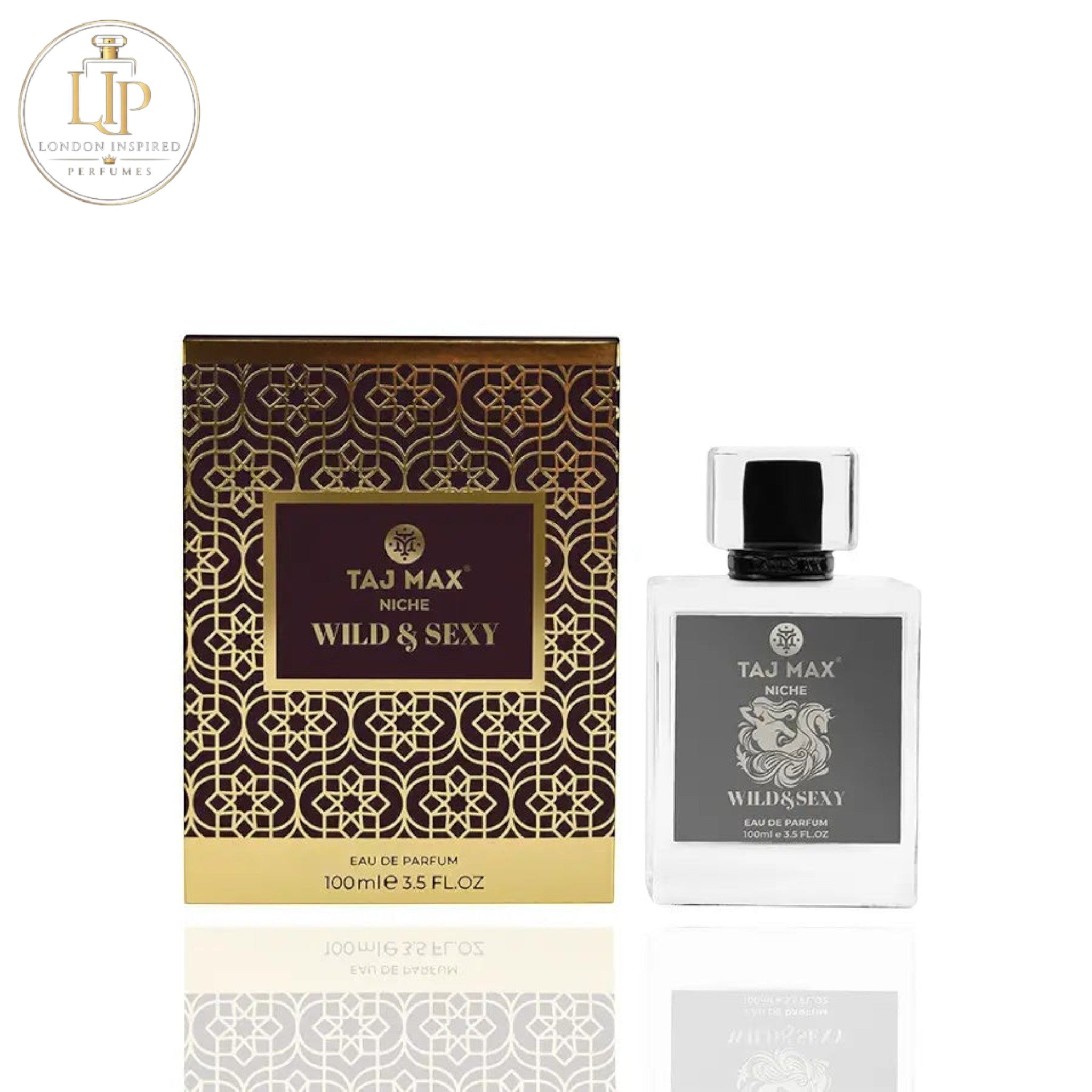 Taj Max Wild & Sexy perfume bottle and packaging on a white background