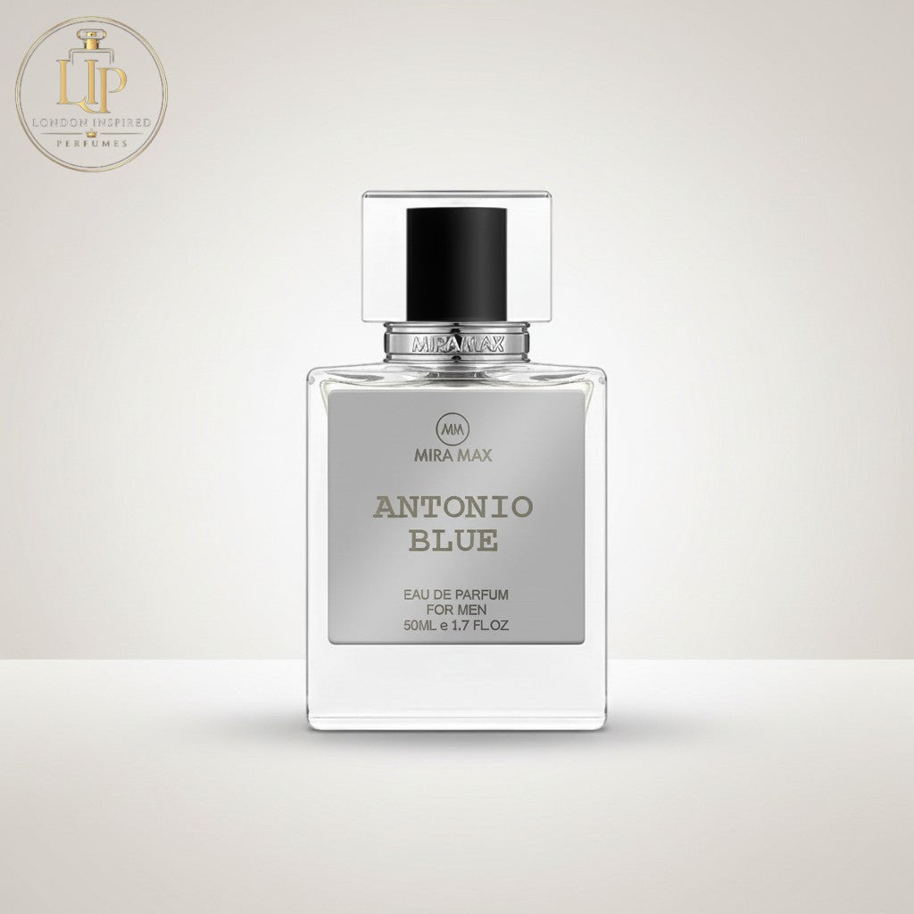 London Inspired Perfumes ANTONIO BLUE Mira Max Eau de Parfum for men, 50ml. Woody, fruity fragrance.