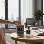 London Inspired Perfumes TAJ Max AQUA LOVE Eau de Parfum 100ml bottle and box with navy and white geometric pattern.