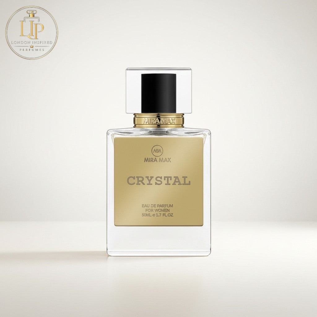 London Inspired Perfumes CRYSTAL Mira Max 50ml Eau de Parfum for Women, floral scent with notes of yuzu, pomegranate, magnolia, peony, lotus, ambergris, mahogany, and musk.