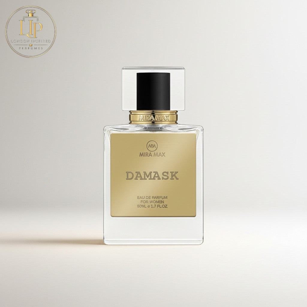 London Inspired Perfumes DAMASK Mira Max 50ml Eau de Parfum for women, floral oriental scent with notes of jasmine, saffron, amber, and cedar.