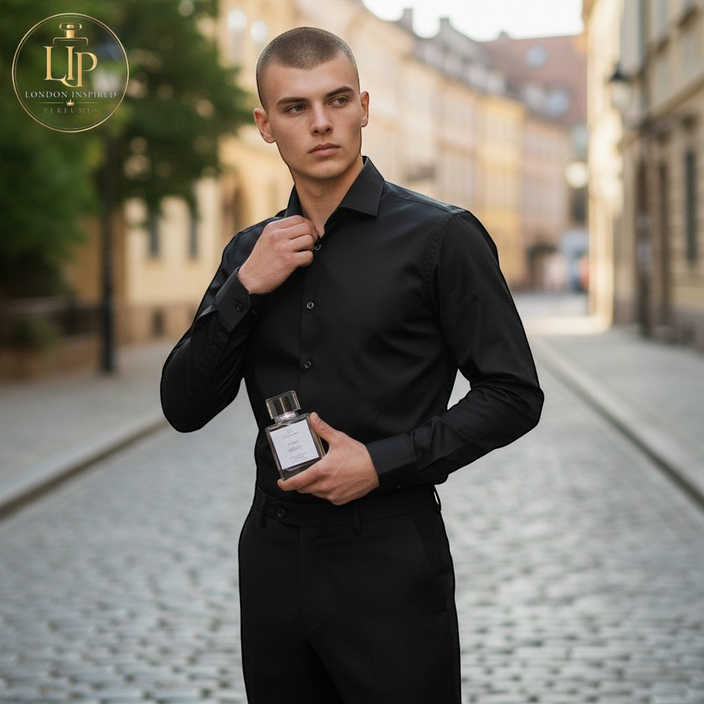 London Inspired Perfumes EBONY MIRA MAX 50ml Eau de Parfum for Men, woody fougere fragrance with juniper, guaiac wood, and patchouli notes.