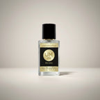 Jeanmishel 108 for men eau de parfum, a clear glass bottle with a black label and gold text.