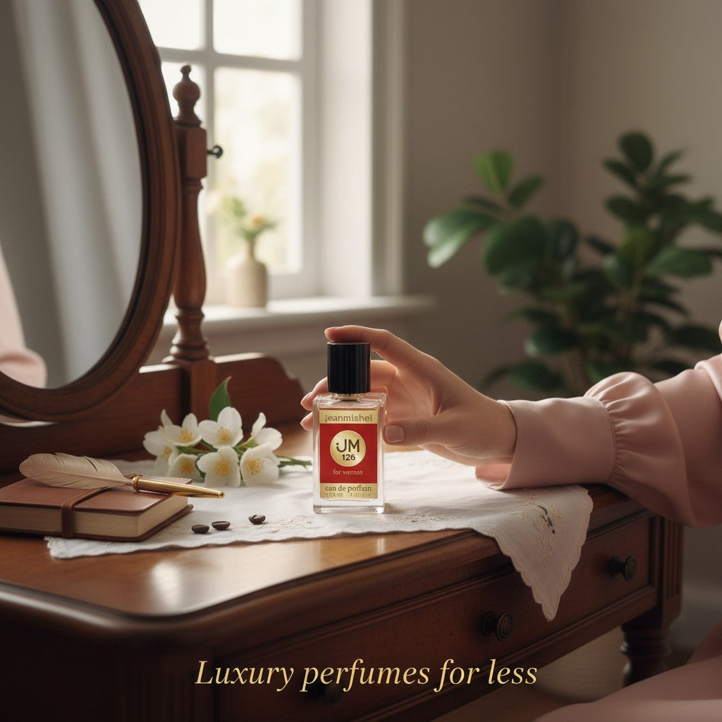 Jeanmishel 126 Eau de Parfum for women, a floral-fruity fragrance with notes of red currant, apple, jasmine, freesia, vanilla orchid, musk, and woods.