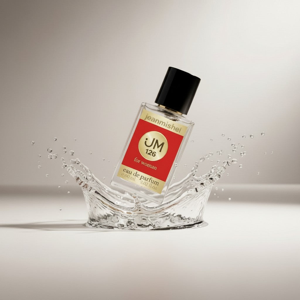 Jeanmishel 126 Eau de Parfum for women, a fruity floral scent with notes of red currant, apple, jasmine, and vanilla orchid.