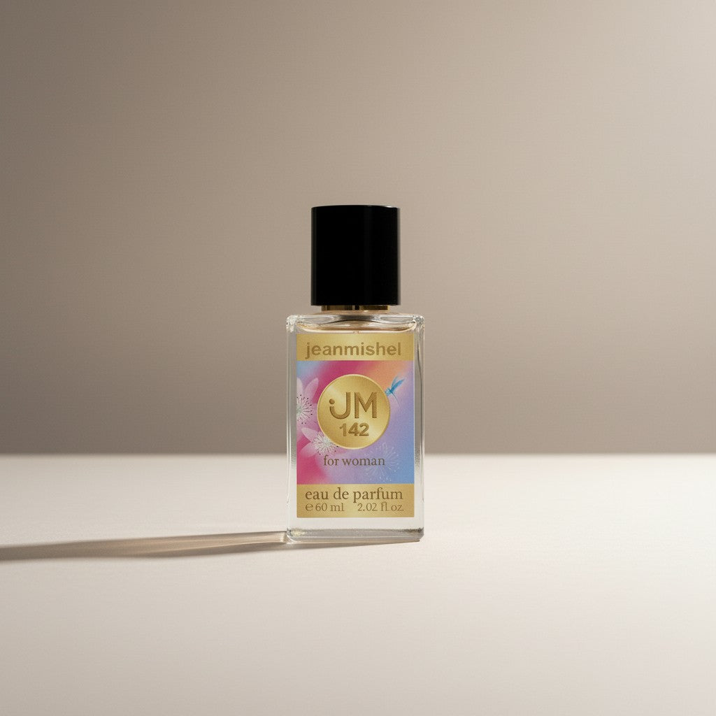 Jeanmishel 142 eau de parfum for women, a fruity floral fragrance with pineapple, passionfruit, peach, freesia, amber, and cedar notes.