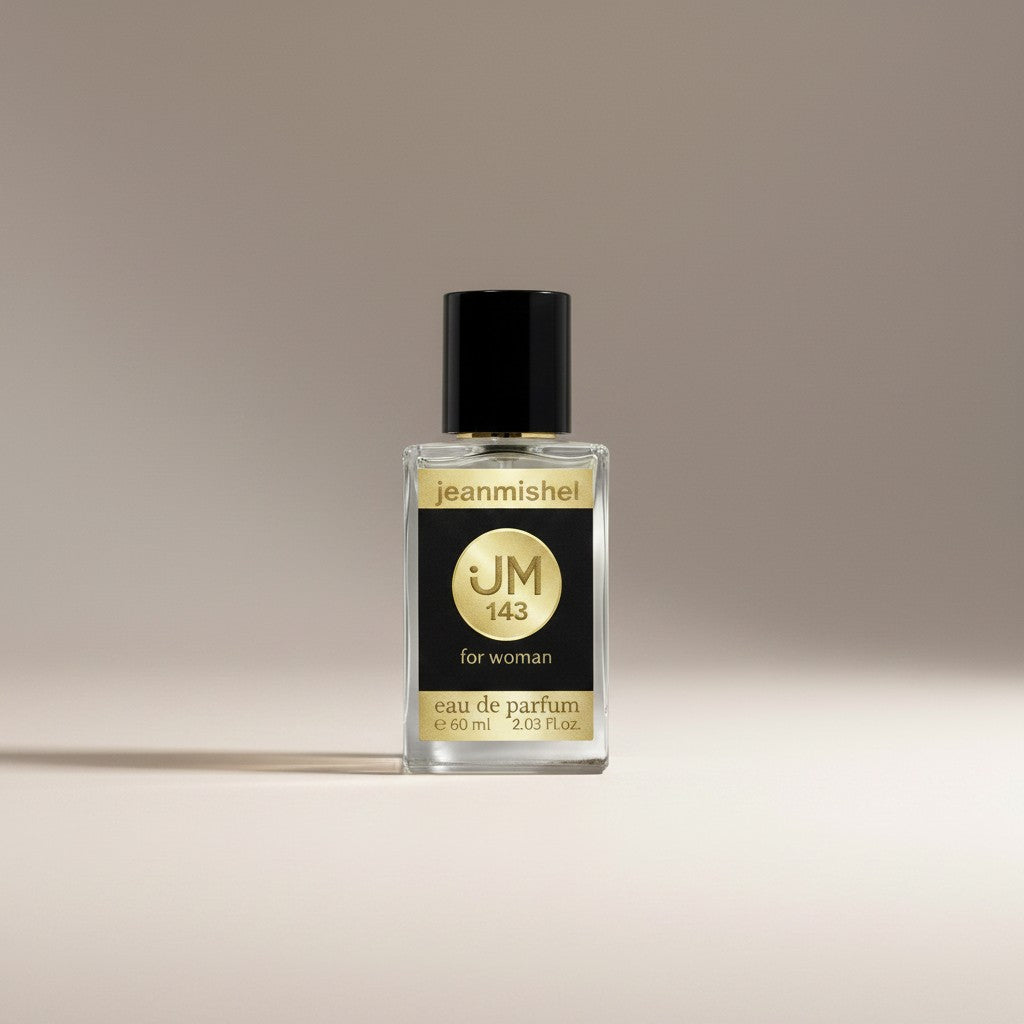 Jeanmishel 143 eau de parfum for women, floral fragrance with almond, jasmine, tuberose, tonka bean, and cocoa notes.