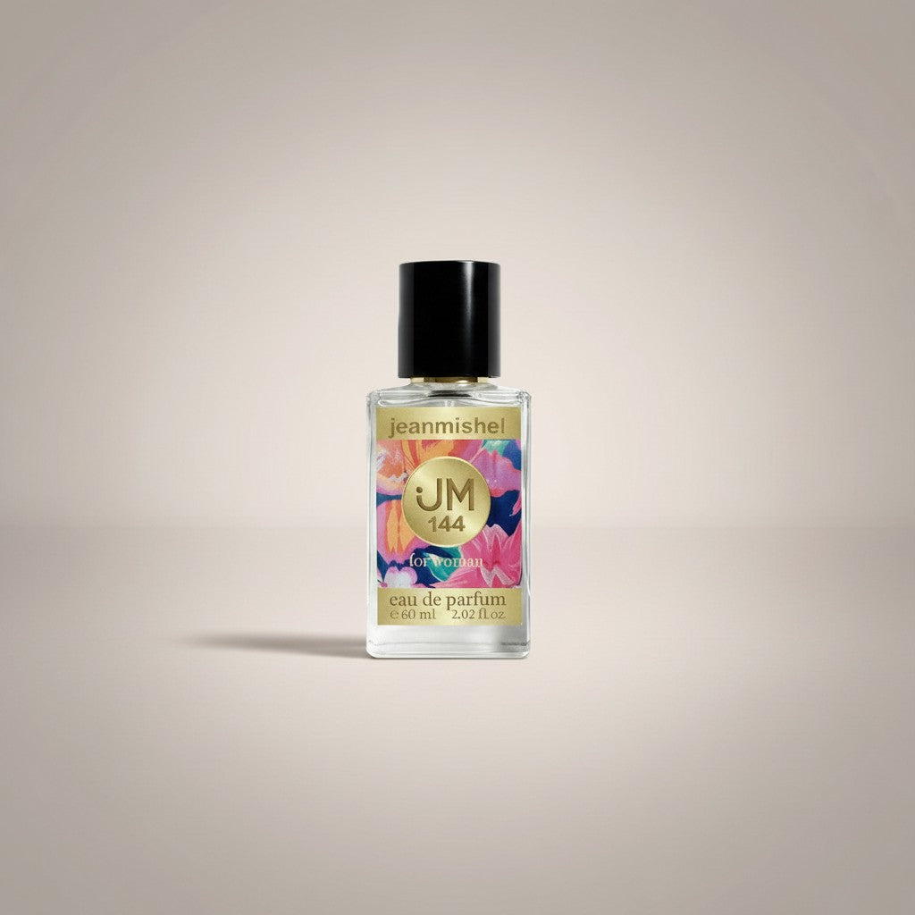 Jeanmishel 144 eau de parfum for women, a floral fruity fragrance with notes of guava, coconut, and vanilla.