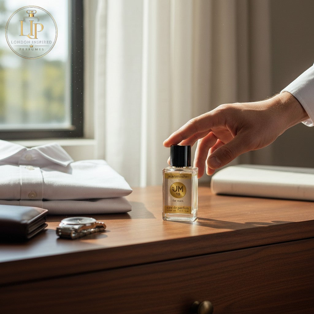 London Inspired Perfumes Jeanmishel 18 for men eau de parfum 60ml bottle with black cap. Woody floral musk scent.