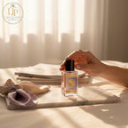 Jeanmishel 51 eau de parfum for women, fruity-floral scent with notes of tea, peony, peach, amber, lilac, musk, cedar, and osmanthus.