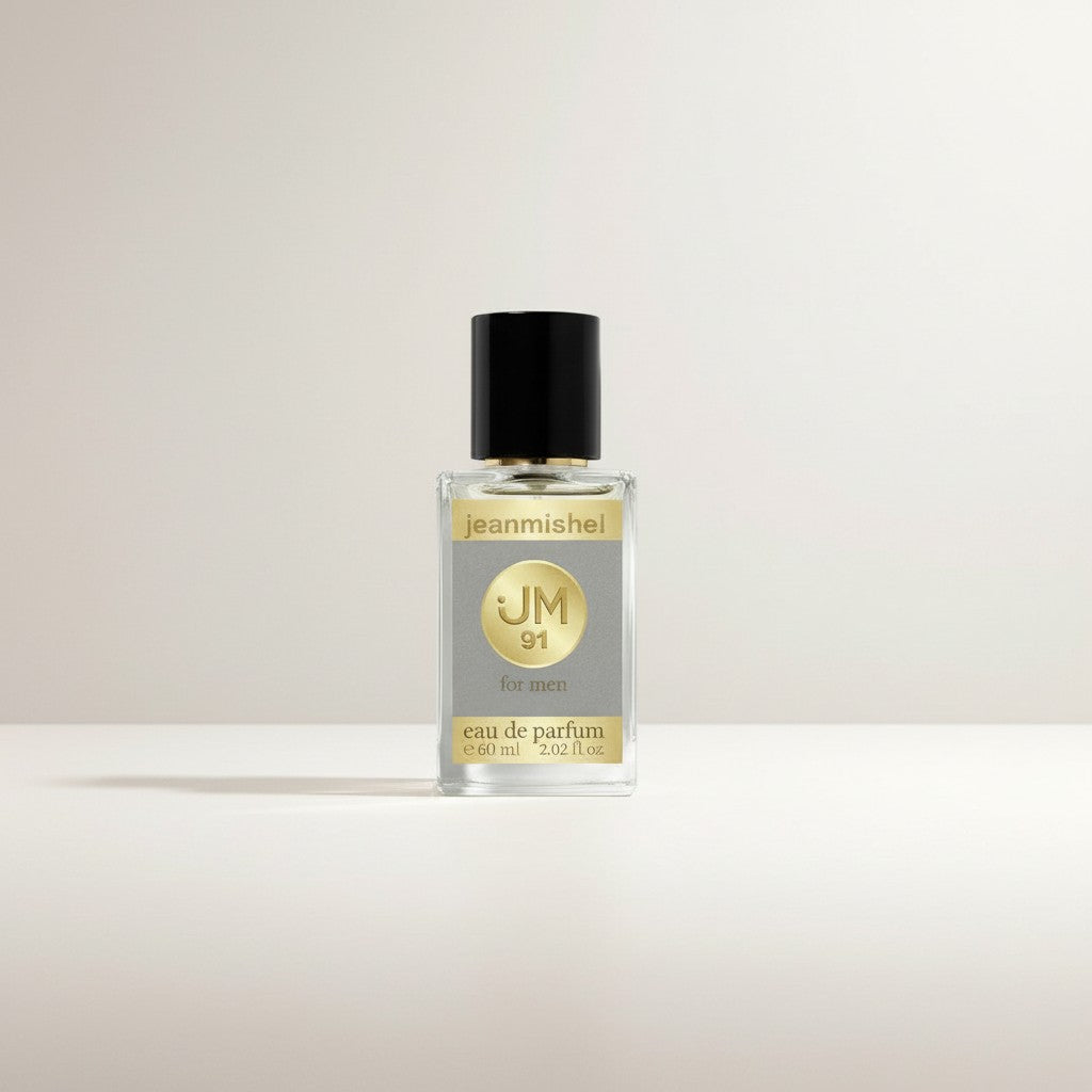 Jeanmishel Ninety-One eau de parfum for men, 60ml. Oriental fragrance with lemon, pink pepper, lavender, amber, tonka bean, and vanilla notes.