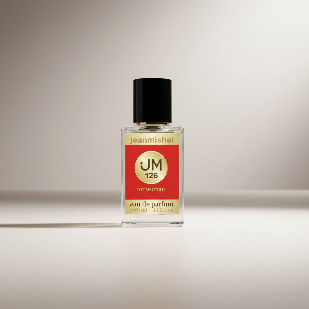 Jeanmishel JM 126 eau de parfum for women, fruity floral scent with notes of red currant, jasmine, and vanilla orchid.
