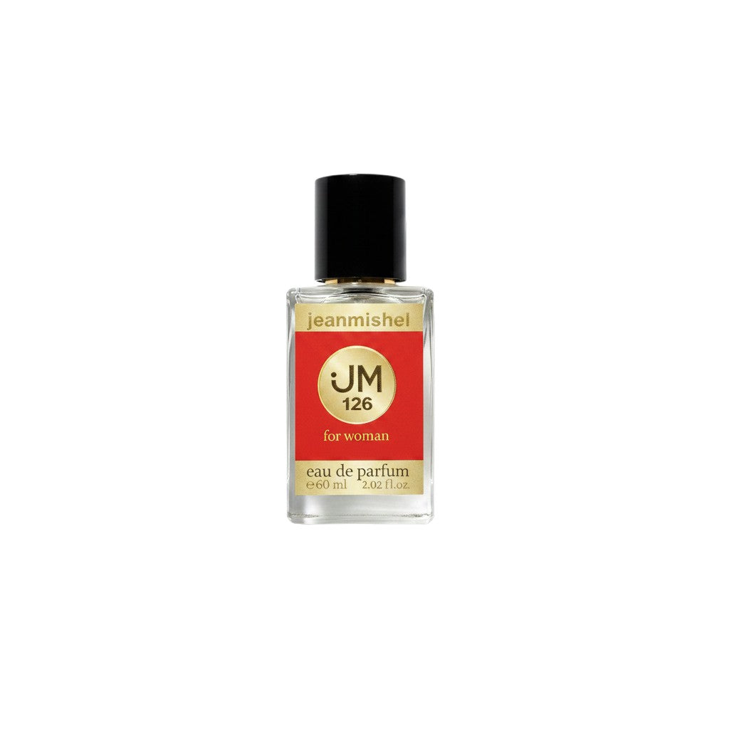 Jeanmishel JM 126 eau de parfum for women, fruity floral scent with notes of red currant, jasmine, and vanilla orchid.