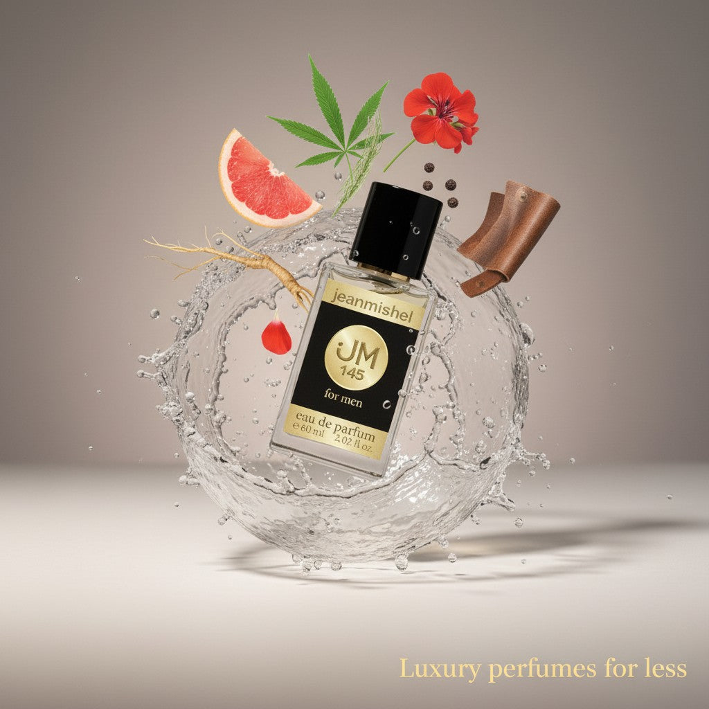 Jeanmishel JM 145 for men eau de parfum 60ml bottle with black cap and gold label.