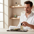 Jeanmishel JM 91 eau de parfum for men, a woody oriental fragrance with notes of lemon, pink pepper, amber, and sandalwood.