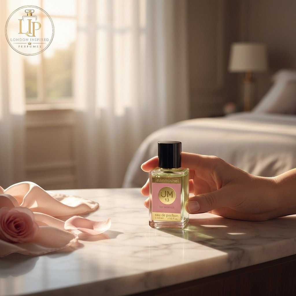 London Inspired Perfumes JM 13 Eau de Parfum for women, a fresh floral chypre scent with notes of citron, jasmine, and amber.