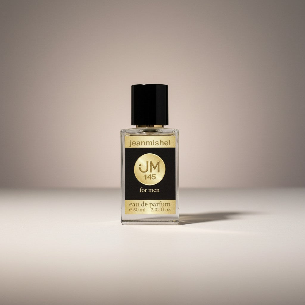 Jeanmishel 145 for men eau de parfum, a leather fragrance with grapefruit, pepper, and vetiver notes.