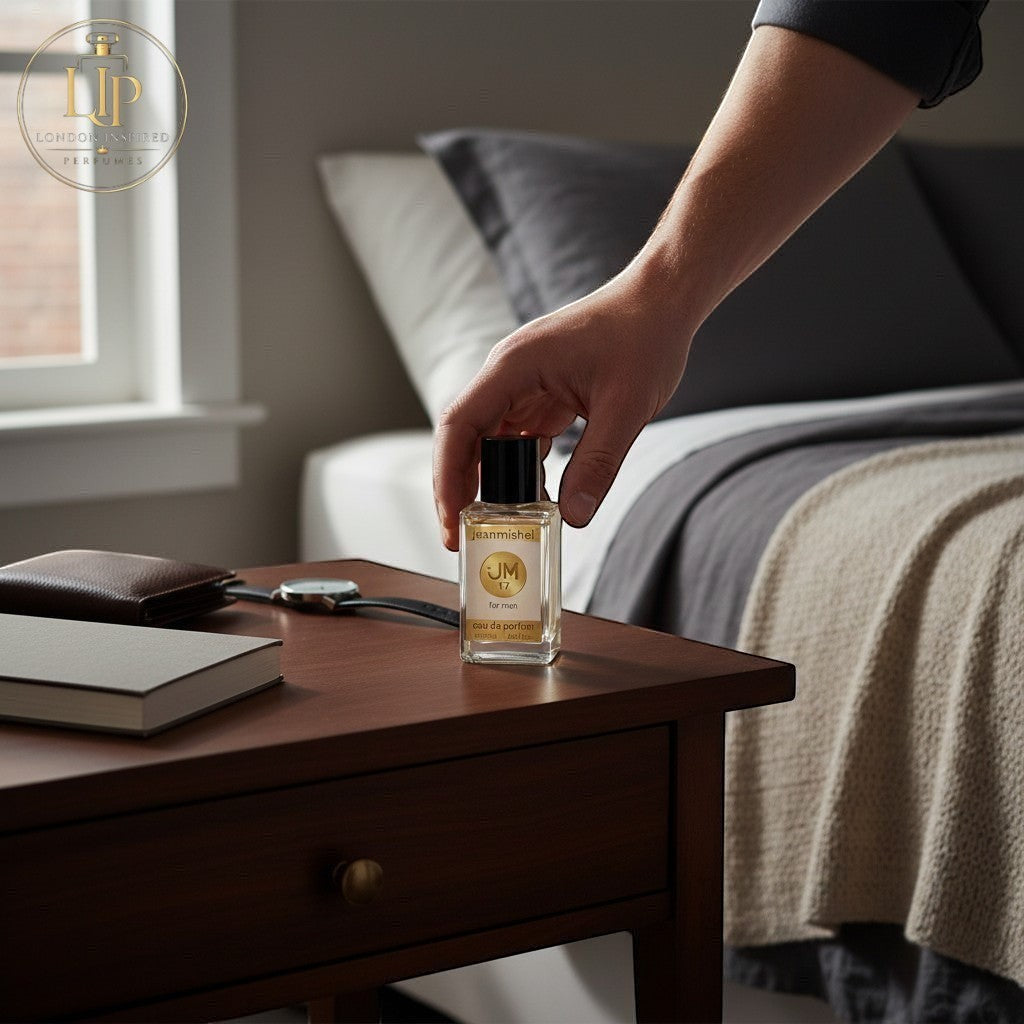 London Inspired Perfumes JM 17 Eau de Parfum for men, 100ml. Woody Aromatic fragrance with citrus, mint, and sandalwood notes.