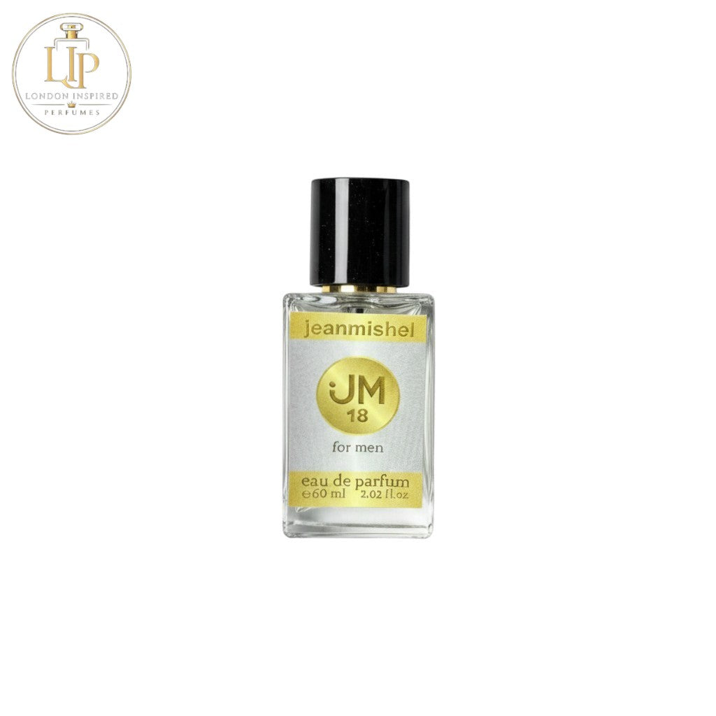 London Inspired Perfumes JM 18 for men eau de parfum, woody floral musk scent, 60ml bottle.
