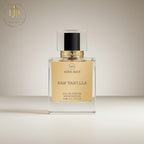 London Inspired Perfumes RAW VANILLA Mira Max Eau de Parfum, 50ml bottle with gold label and black cap.