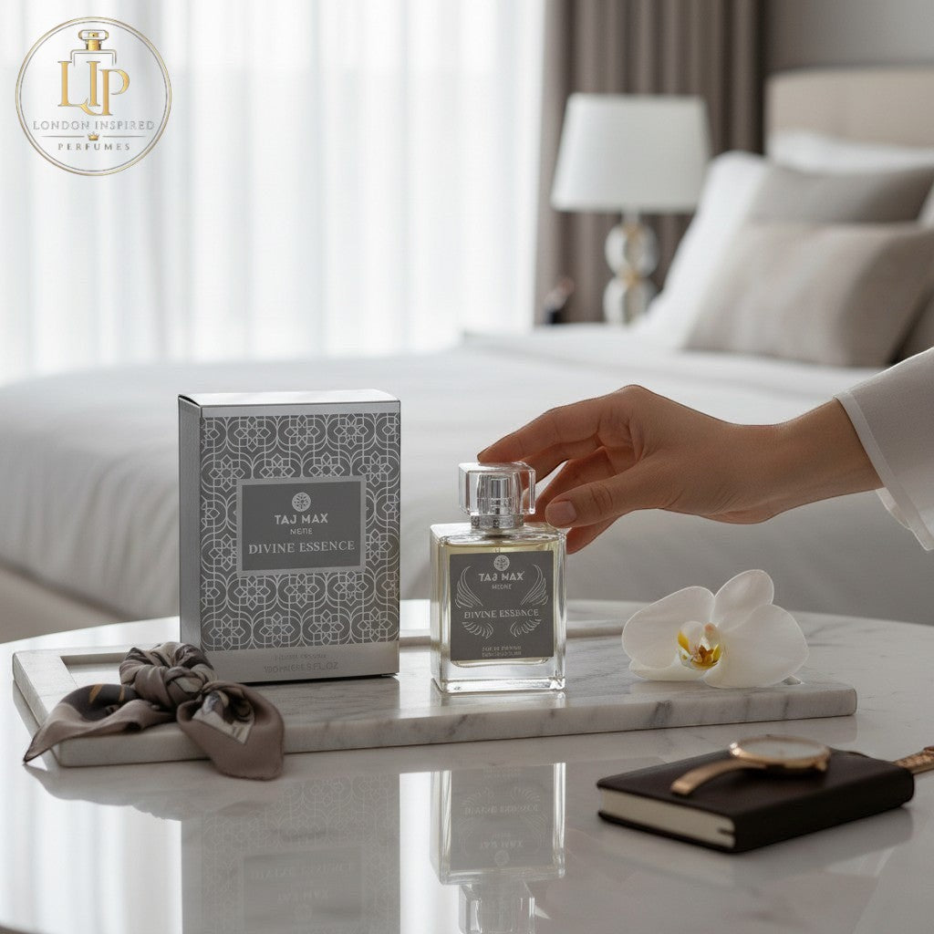 London Inspired Perfumes TAJ Max Divine Essence Eau de Parfum 100ml unisex woody fougere fragrance with grapefruit, marine, and tonka bean notes.