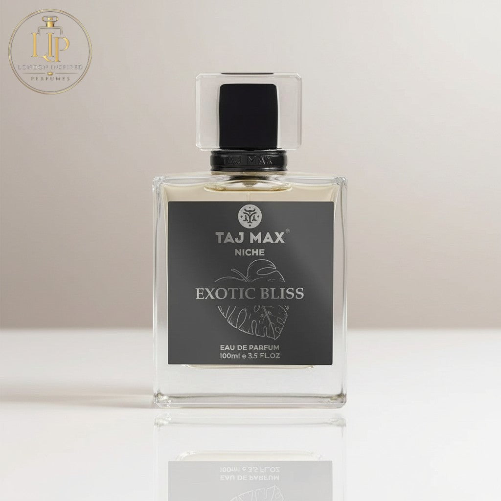 London Inspired Perfumes TAJ Max EXOTIC BLISS Eau de Parfum 100ml unisex floral-oriental fragrance with saffron, jasmine, and amber notes.