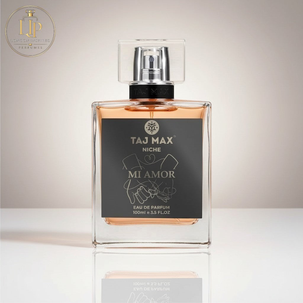 London Inspired Perfumes TAJ Max Mi Amor Eau de Parfum for women and men, floral spicy scent, 100ml bottle.