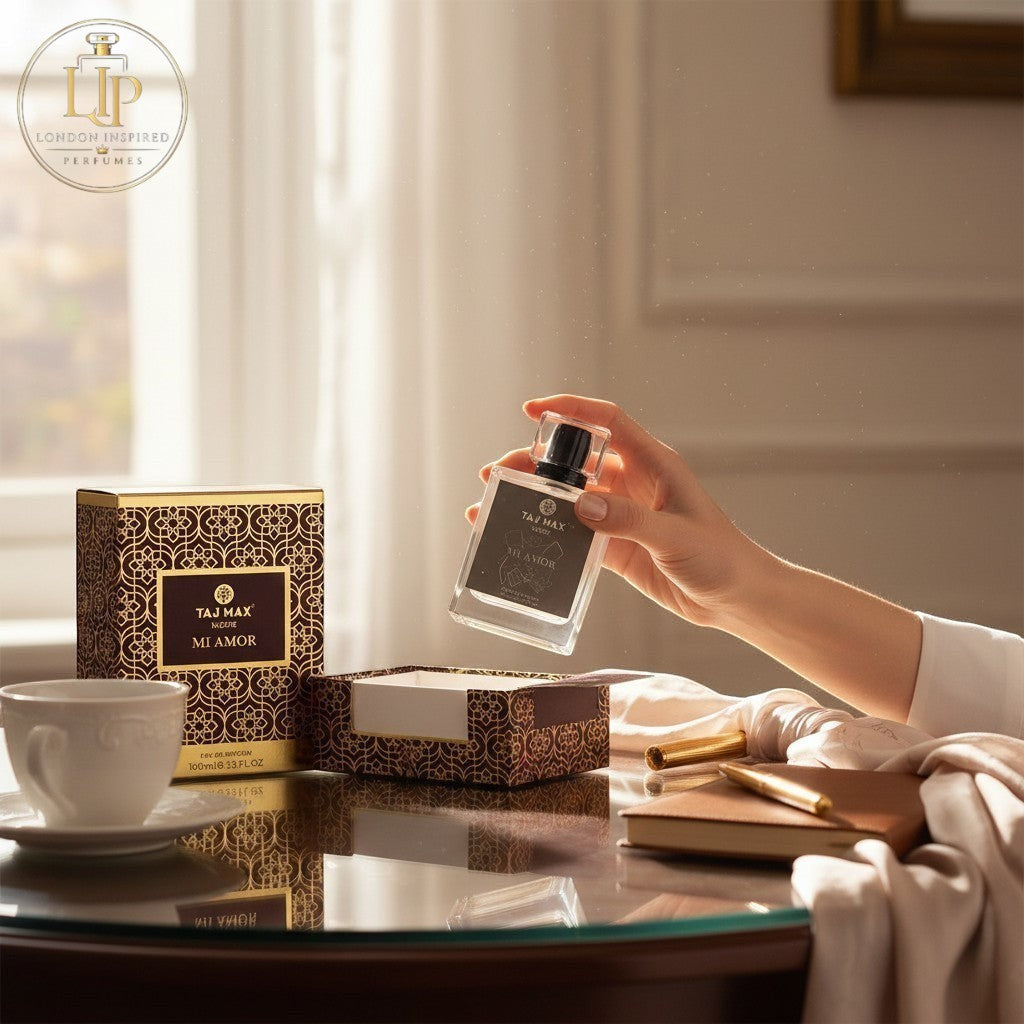 London Inspired Perfumes MI AMORE TAJ Max Eau de Parfum for women and men, 100ml bottle with floral and spicy notes.
