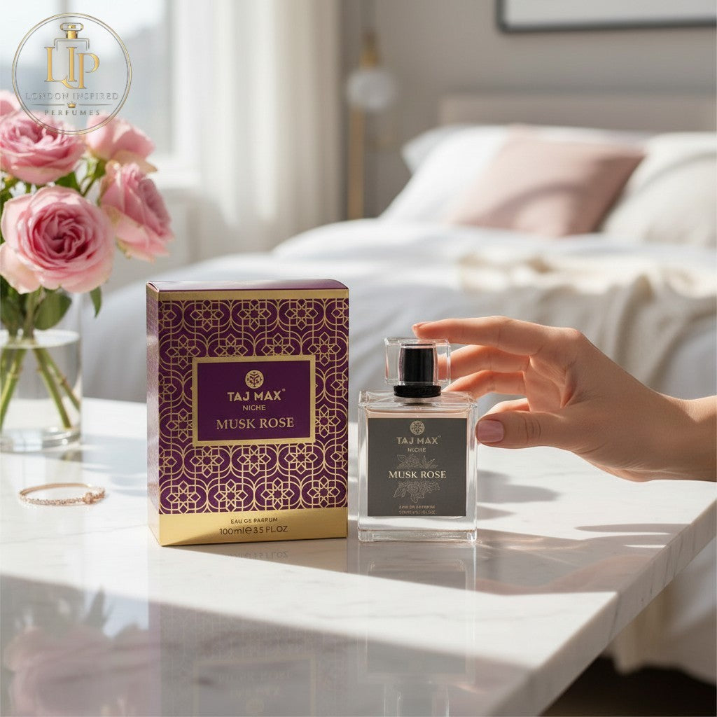 London Inspired Perfumes TAJ Max Musk Rose Eau de Parfum 100ml for women and men, woody fougere scent.