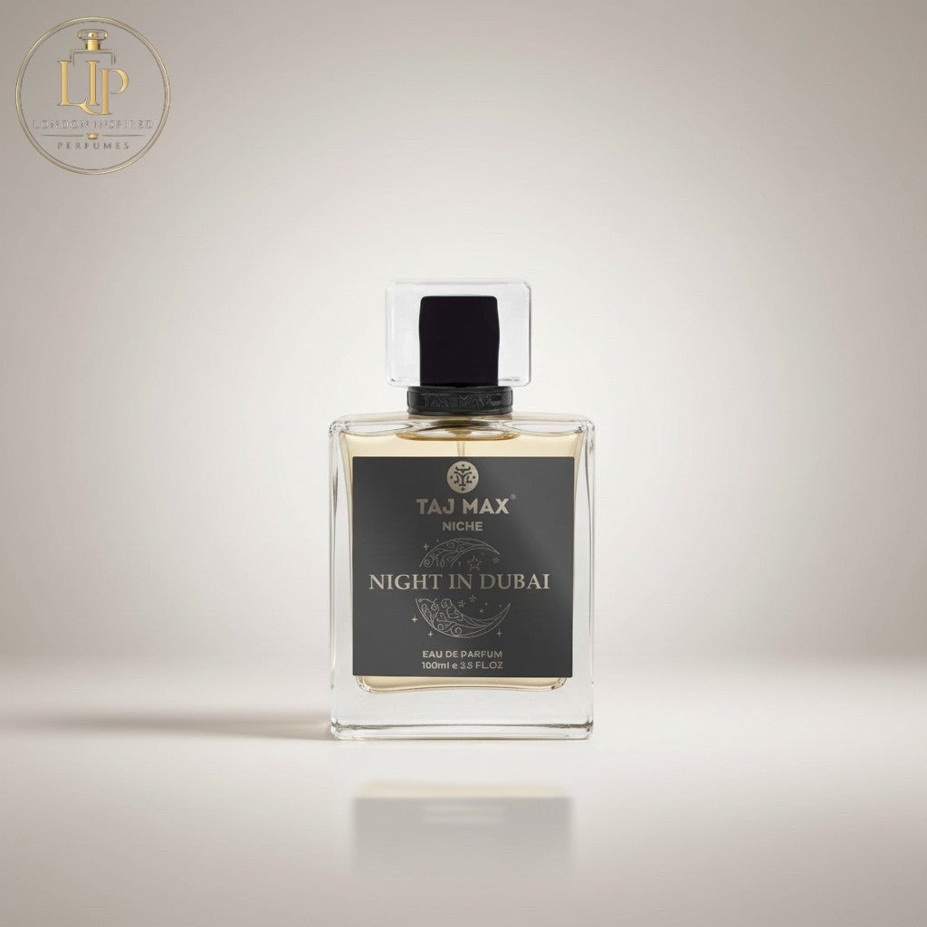 London Inspired Perfumes TAJ Max Night in Dubai Eau de Parfum for men and women, 100ml bottle with oud, amber, and spice notes.